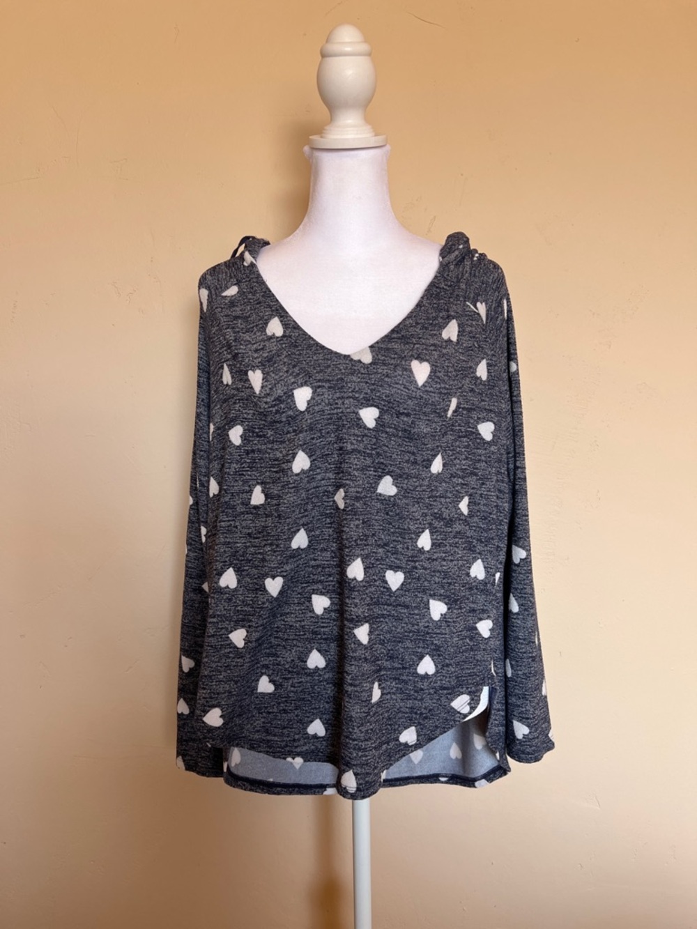 Cozy Blue Charcoal Heart Print Hoodie